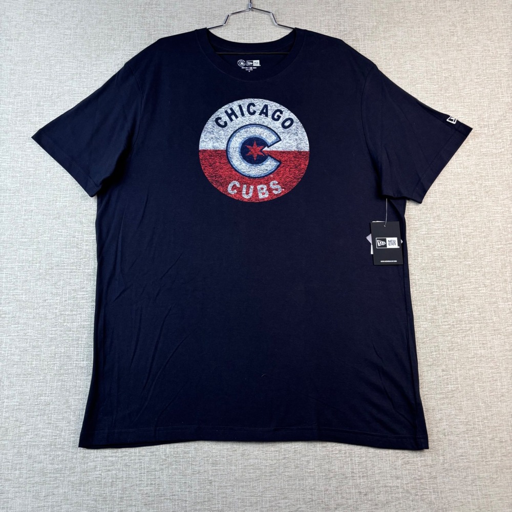 New Era Chicago Cubs T-Shirt Mens XL Navy Blue MLB Graphic Tee City Flag Logo